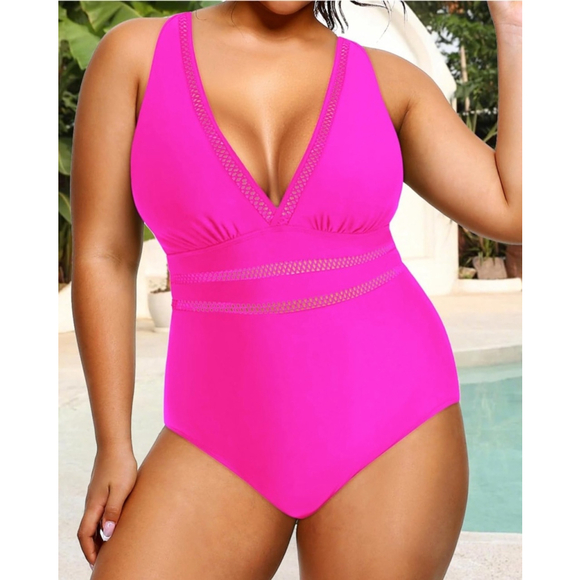 Daci Women Plus Size One Piece Swimsuits V Neck, Pink, Size 12W, NWT - Picture 1 of 9